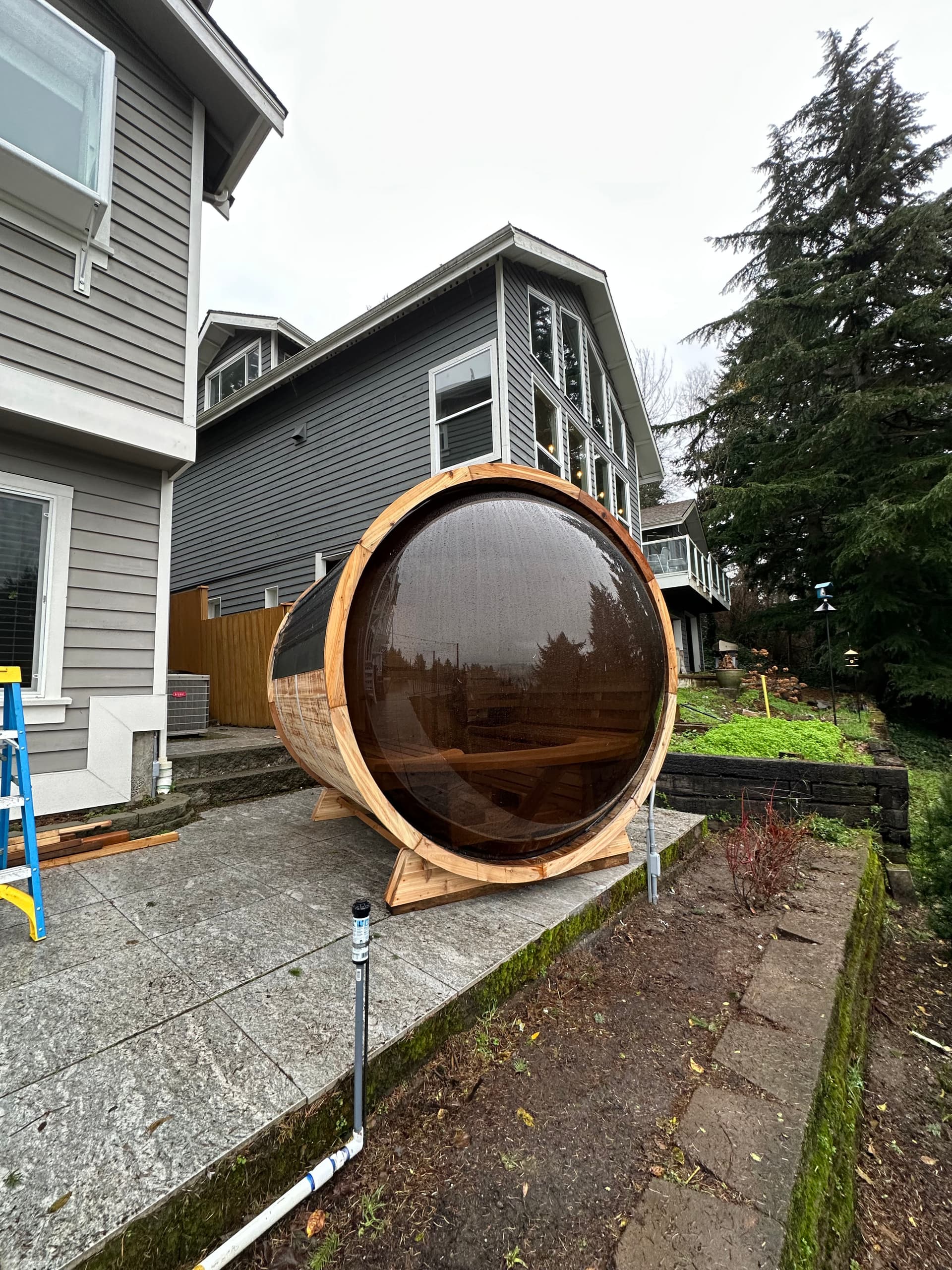 Barrel Sauna Installation in West Seattle with Harvia Heater
